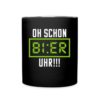 Kein Bier vor Vier! Oh schon Bier Uhr! Feierabend - Tasse einfarbig - Schwarz - Vorne