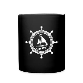 Sailboat ship captain sailing steering wheel - Full Colour Mug - black - Front