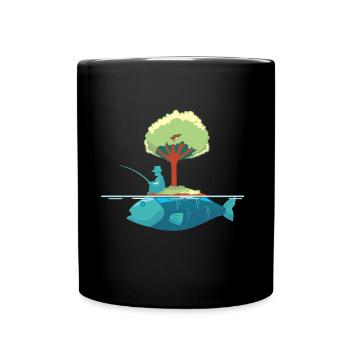 Fischer Angler Baum Fisch Kunst - Tasse einfarbig - Schwarz - Vorne
