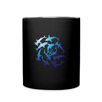 Überall Haie - Tasse einfarbig - Schwarz - Vorne