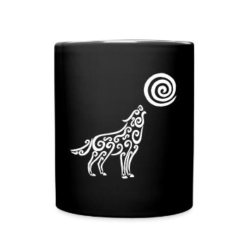 Le loup blanc et la lune - Mug uni - noir - Devant