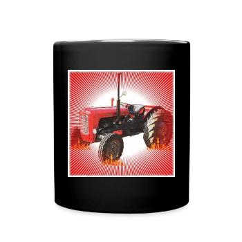Roter Traktor mit Strahlendes Muster - Tasse einfarbig - Schwarz - Vorne