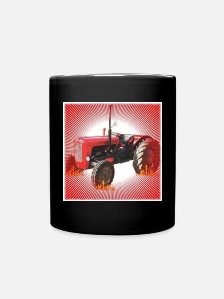 Red Tractor with Radiant Pattern - Full Colour Mug - black