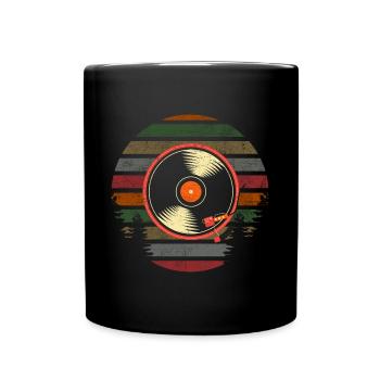 Vintage Vinyl Retro Musik Schallplatte - Tasse einfarbig - Schwarz - Vorne