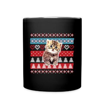 Ugly Christmas Sweater cat - Full Colour Mug - black - Front