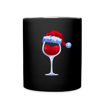 Vin verre à vin père noël chapeau de noël - Mug uni - noir - Devant