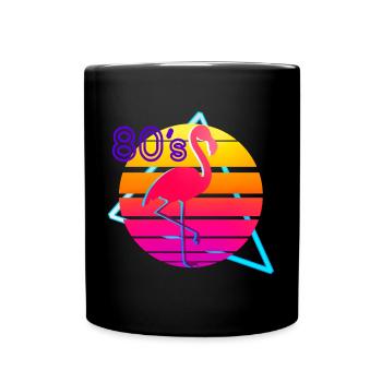 80er Jahre Musik Flamingo Retro - Tasse einfarbig - Schwarz - Vorne