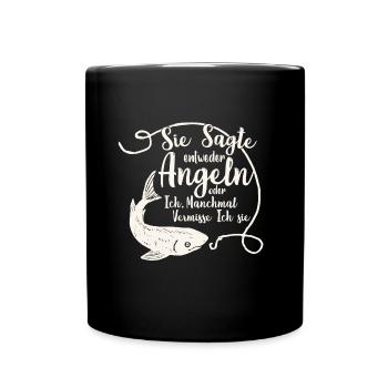 Angler. Angeln. Fischen. Lustiger Spruch - Tasse einfarbig - Schwarz - Vorne