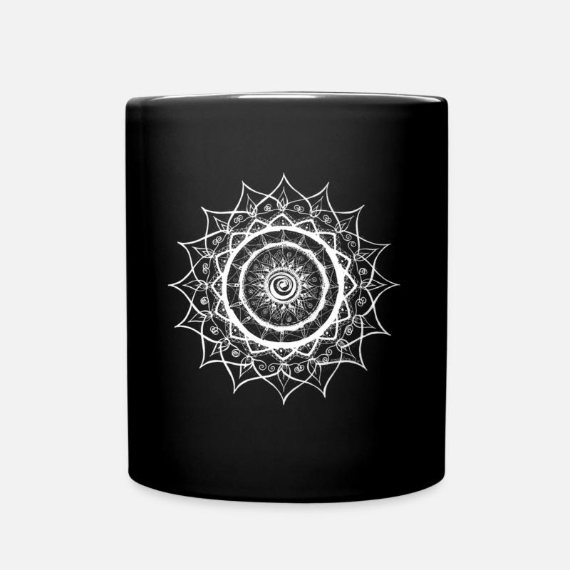 Geometrisches Mandala in Weiß - Tasse einfarbig - Schwarz