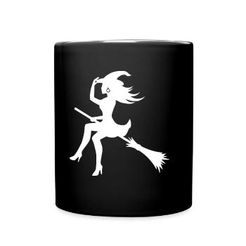 Witch / Befana on broom - Full Colour Mug - black - Front
