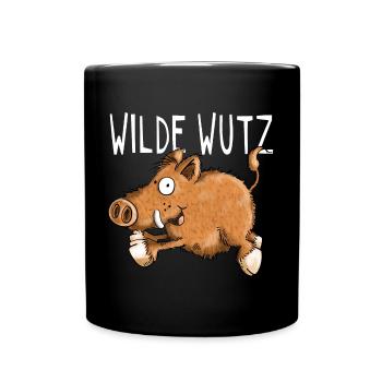Wilde Wutz - Wildschwein - Wildsau - Geschenk - Tasse einfarbig - Schwarz - Vorne
