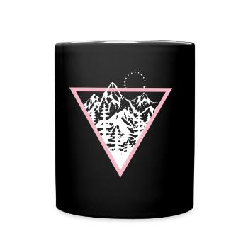 Dreieck mit Bergen und Vögel - Tasse einfarbig - Schwarz - Vorne