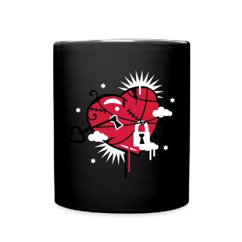 coeur lacé et réparé avec trou de serrure - Mug uni - noir - Devant