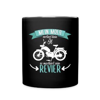 Mofa Moped Motorrad Zweitakt lustig Spruch - Tasse einfarbig - Schwarz - Vorne