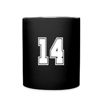 14 Rückennummer Collegestyle Football Fußball Zahl - Tasse einfarbig - Schwarz - Vorne