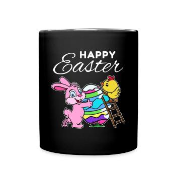 Lapin de pâques heureux lapin de pâques poussin oeuf de poule - Mug uni - noir - Devant