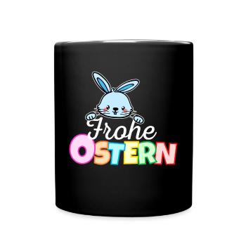 Osterhase Frohe Ostern Gesicht Süß Osterhäschen - Tasse einfarbig - Schwarz - Vorne