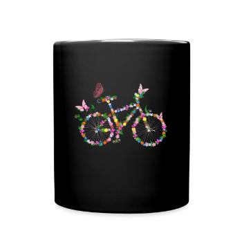 Vélo avec fleurs - Mug uni - noir - Devant