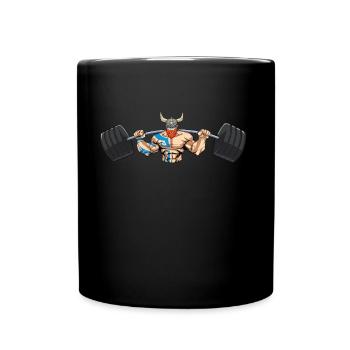 Viking with barbell fitness muscles beard - Full Colour Mug - black - Front