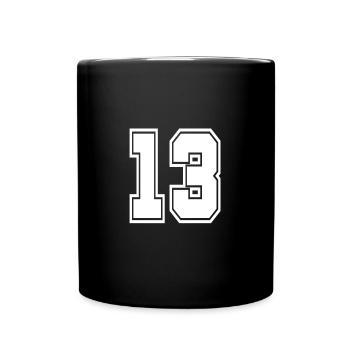 13 Rückennummer Collegestyle Football Fußball Zahl - Tasse einfarbig - Schwarz - Vorne
