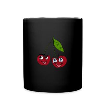 Lustige Kirschen mit Gesicht Cartoon Style - Tasse einfarbig - Schwarz - Vorne