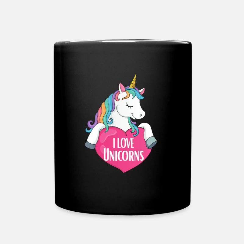 I love Unicorns unicorn - Full Colour Mug - black
