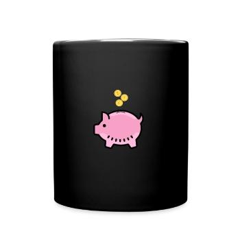 Piggy bank with euros, yen and bitcoin - Full Colour Mug - black - Front