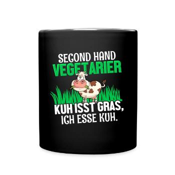Fleisch Grillen Lustiger Spruch - Tasse einfarbig - Schwarz - Vorne