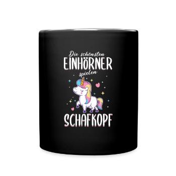 Schafkopfen Schafkopf Kartenspiel Einhorn Spruch - Tasse einfarbig - Schwarz - Vorne