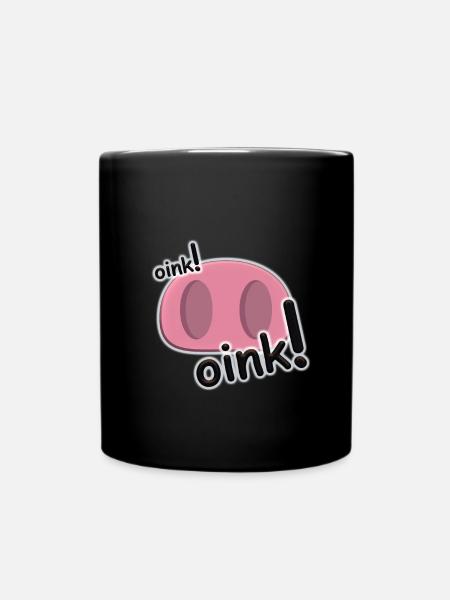 Oink Pink Pig Nose Design - Full Colour Mug - black