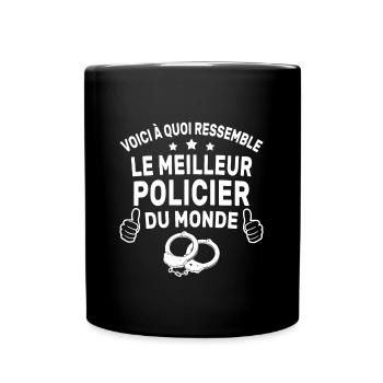le meilleur policier du monde cadeau policier - Mug uni - noir - Devant