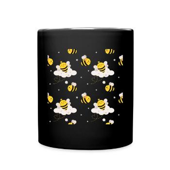 Niedliche Bienen im Wolkenmustermotiv - Tasse einfarbig - Schwarz - Vorne