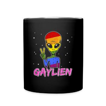 Alien Gay Gaylien LGBT Schwul Regenbogen CSD - Tasse einfarbig - Schwarz - Vorne