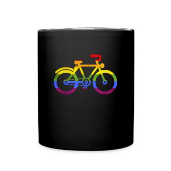 Cycling bike cycling rainbow LGBT gay wheel - Full Colour Mug - black - Front