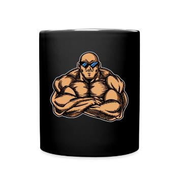 Gym bodybuilder muscle man building muscle - Full Colour Mug - black - Front