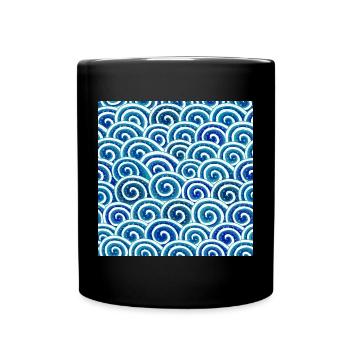 Expressive wave pattern in blue - Full Colour Mug - black - Front