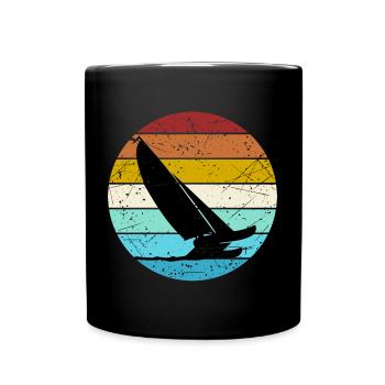 Retro Color Cat Sailing catamaran sailors - Full Colour Mug - black - Front