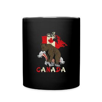 Canada bear design with map and flag - Full Colour Mug - black - Front