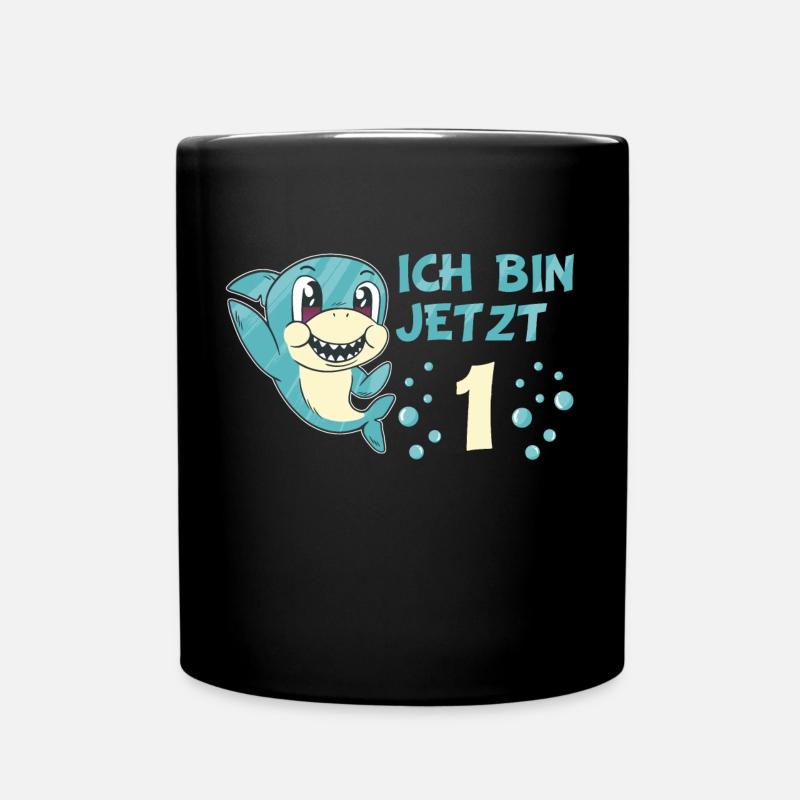 1 Geburtstag Kindergeburtstag Hai Spruch Kind - Tasse einfarbig - Schwarz