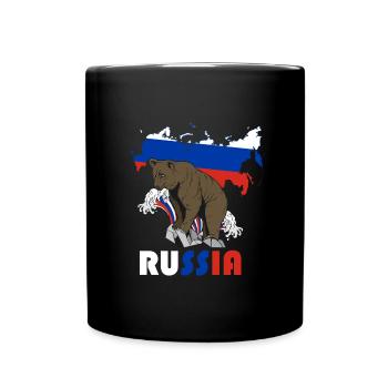 Russia bear design with map and flag - Full Colour Mug - black - Front