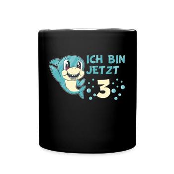 3 Geburtstag Kindergeburtstag Hai Spruch Kind - Tasse einfarbig - Schwarz - Vorne