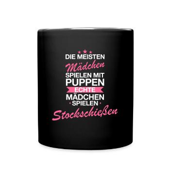 Stockschießen Eisstockschießen Eisstock Spruch - Tasse einfarbig - Schwarz - Vorne