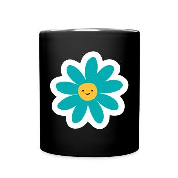 Kawaii Türkis Daisy Lächeln - Tasse einfarbig - Schwarz - Vorne