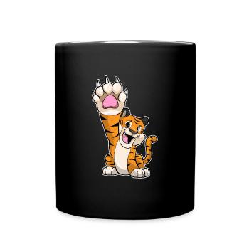 Lustiger Tiger High five - Tasse einfarbig - Schwarz - Vorne