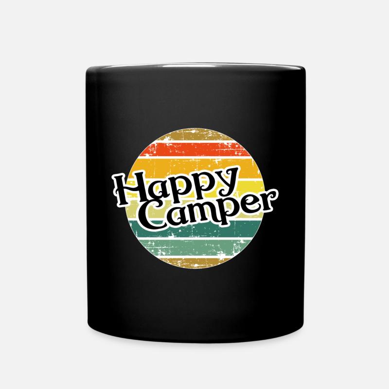 Happy Camper / Retro Vintage Camper Camping - Full Colour Mug - black