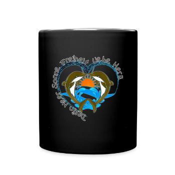 Dolphin Sea Sun Freedom Love Heart - Full Colour Mug - black - Front