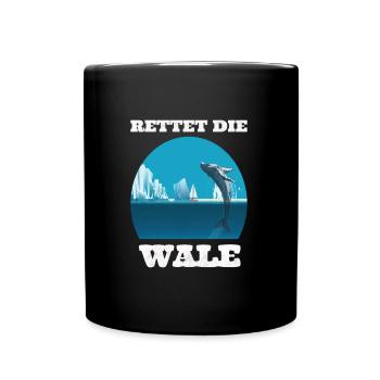Rettet die Wale Shirt - Tasse einfarbig - Schwarz - Vorne