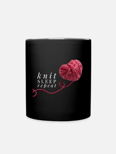 Knit Sleep Repeat rotes Herz Wolle zum Stricken - Tasse einfarbig - Schwarz