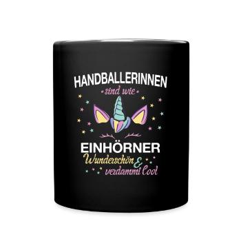 Handball Handballer Handballspieler Einhorn Spruch - Tasse einfarbig - Schwarz - Vorne
