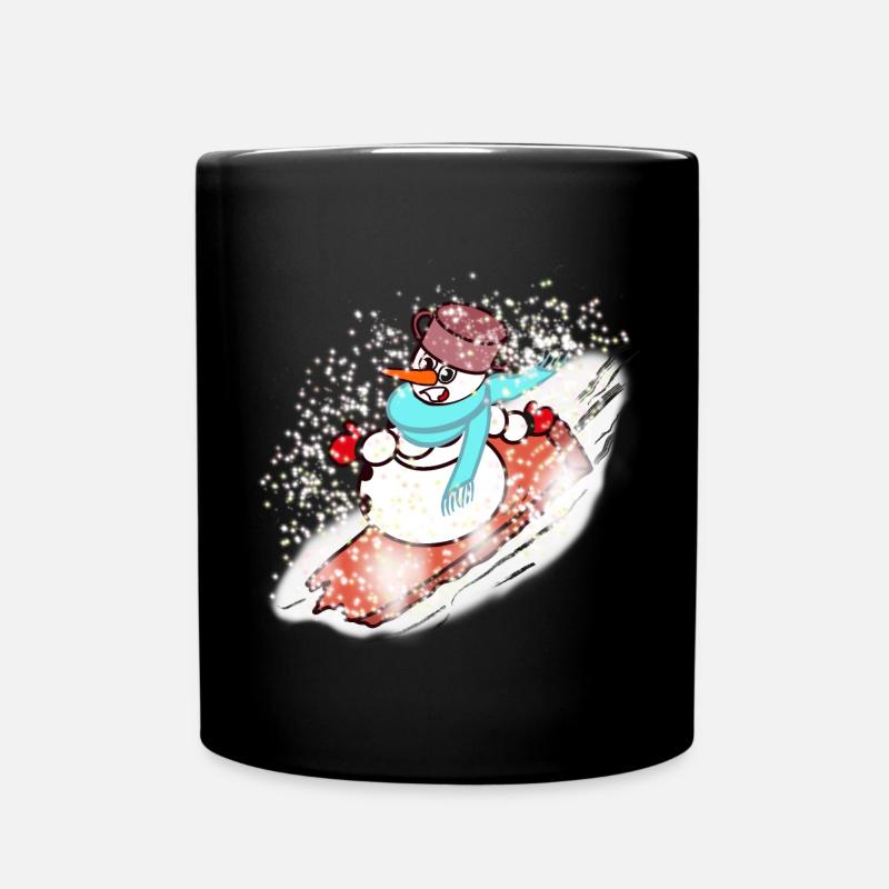 Schneemann mit Schal und Snowboard - Tasse einfarbig - Schwarz